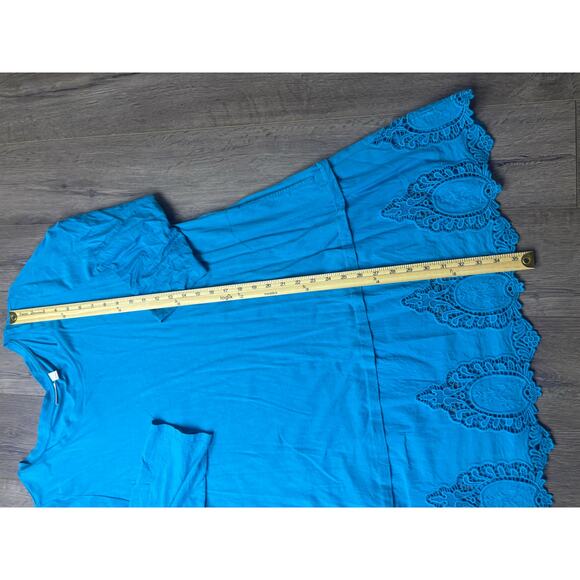 LOGO Lori Goldstein XL Blue Tunic Dress Lace Hem Boho Artsy Stretch - Picture 2 of 7